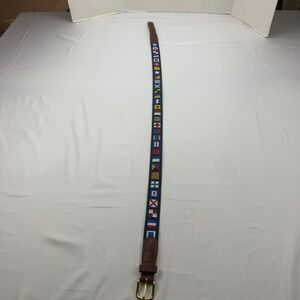 Preston Nautical Signal Flag Belt Mens 40 Blue Canvas Leather Surcingle USA